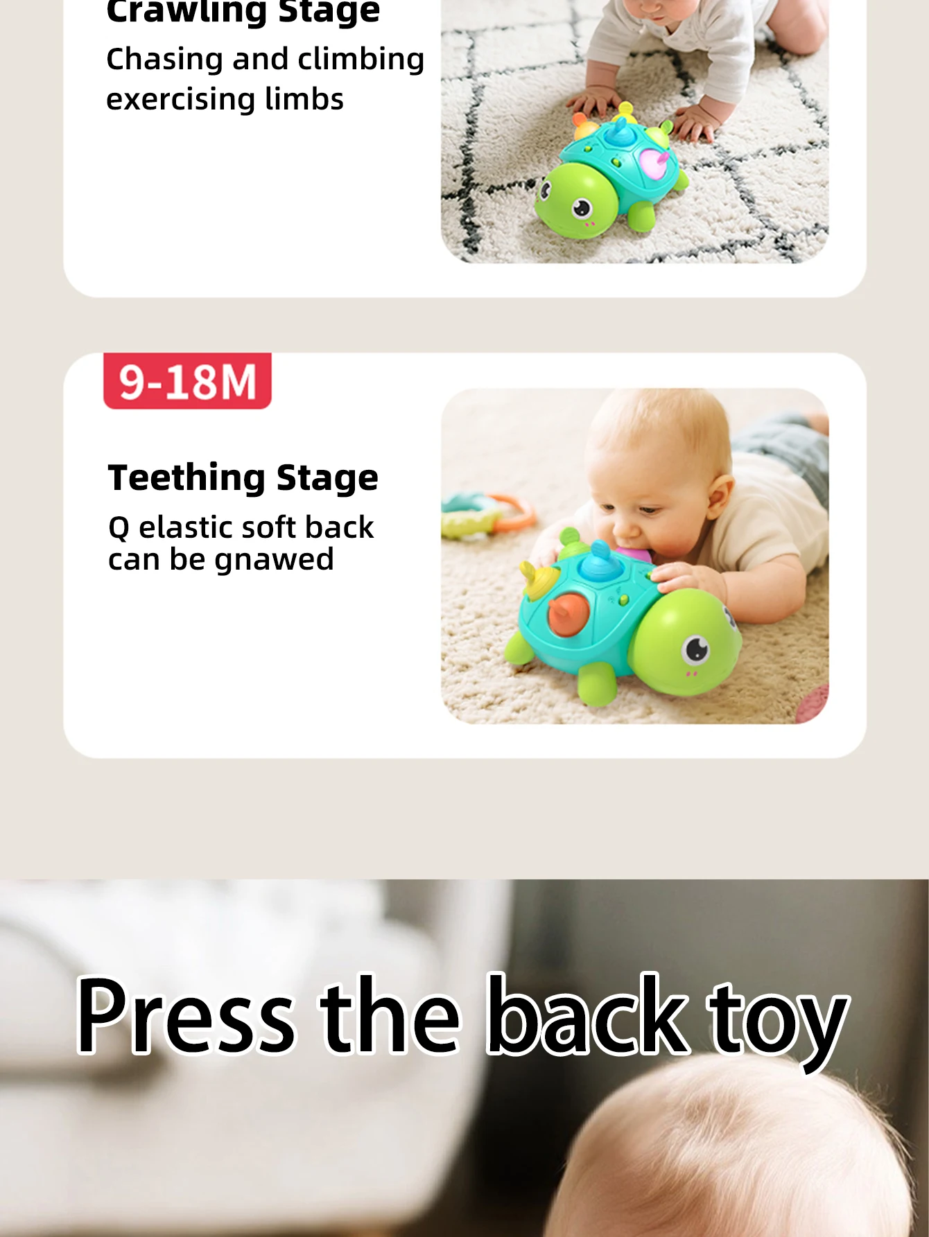 Interactive Crawling Turtle Toy – Musical Moving Animal for Infant Development (6-12 Months) - Image 12