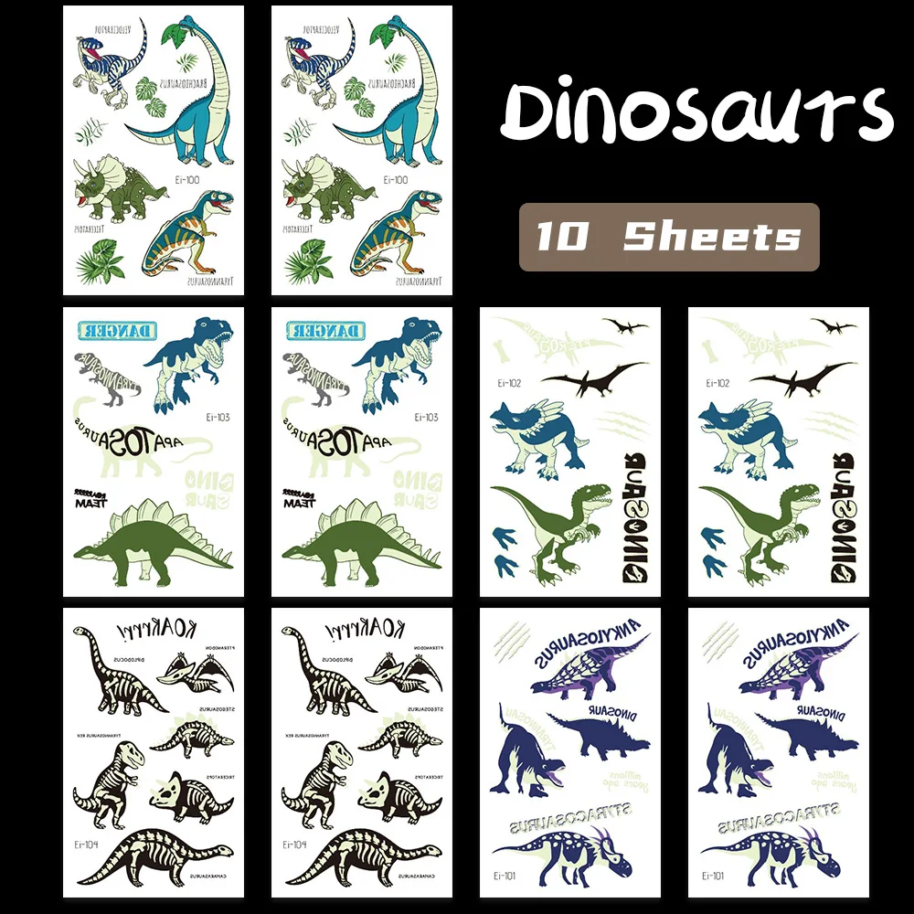 10 Sheets Glow in The Dark Dinosaur Temporary Tattoos – Party Favors & Kids Gifts - Image 9