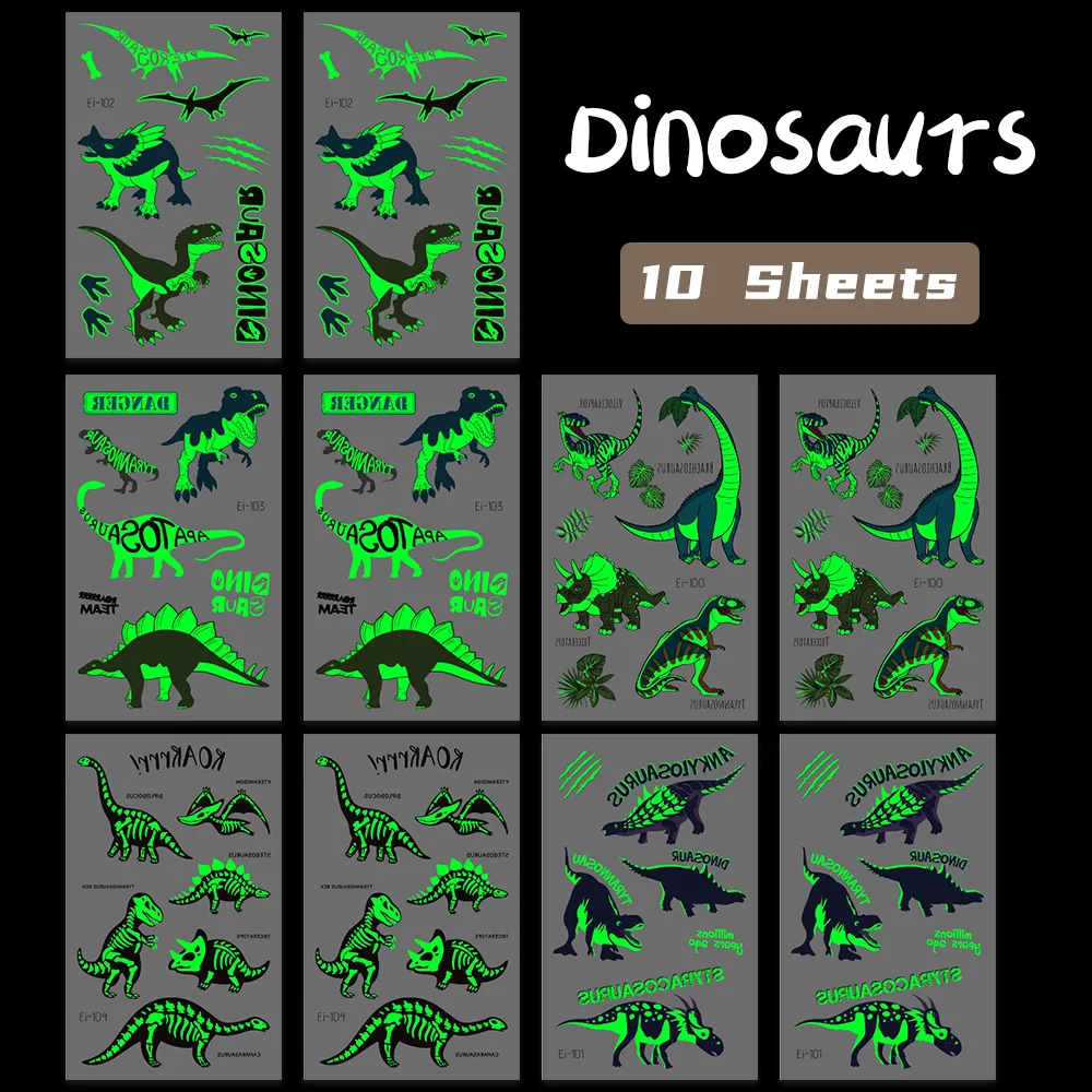 10 Sheets Glow in The Dark Dinosaur Temporary Tattoos – Party Favors & Kids Gifts - Image 7