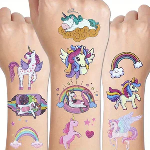 14 Sheets Glitter Unicorn Temporary Tattoos – Sparkle Party Favors for Kids