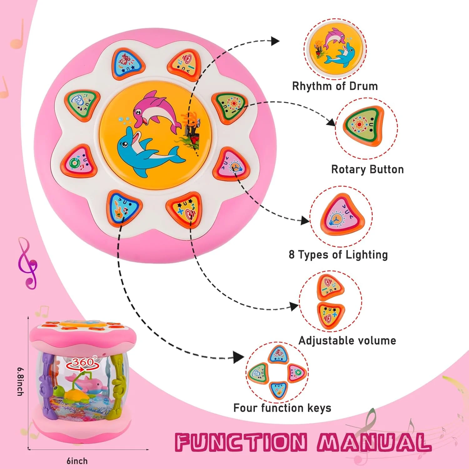 360° Light-Up Musical Roller Toy – Interactive Crawling & Walking Aid for Babies - Image 2