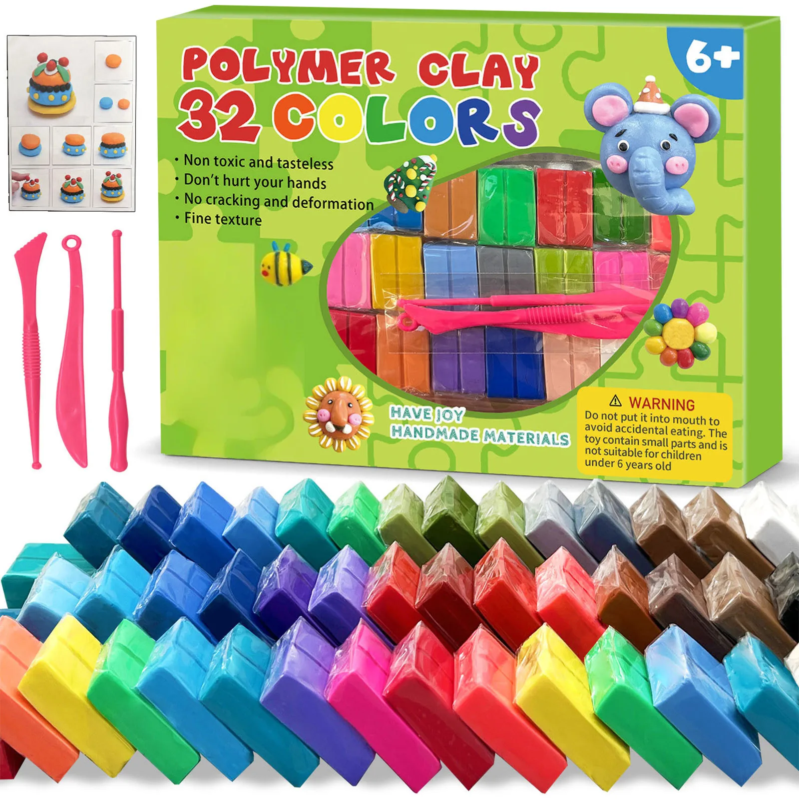 DIY Oven Bake Polymer Clay Kit – Colorful Blocks with Tools for Jewelry & Crafts