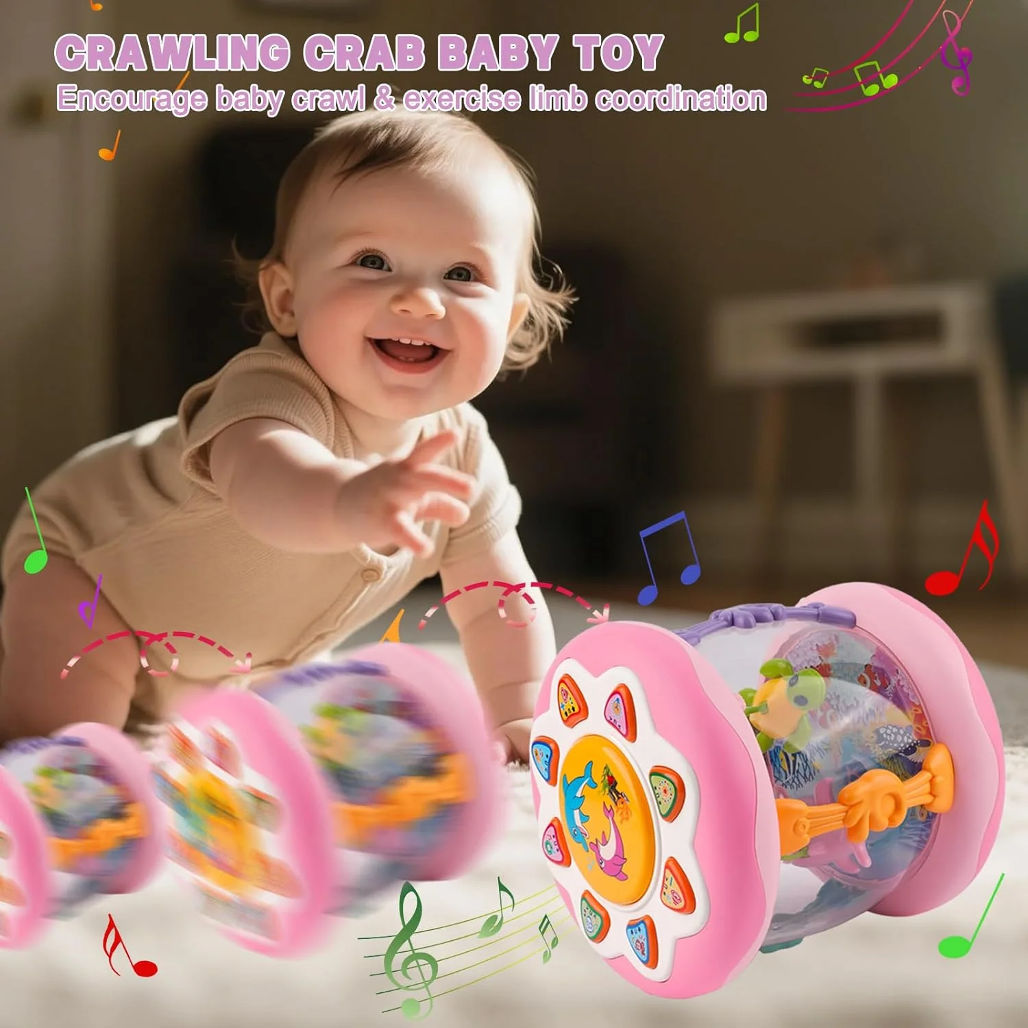 360° Light-Up Musical Roller Toy – Interactive Crawling & Walking Aid for Babies - Image 4