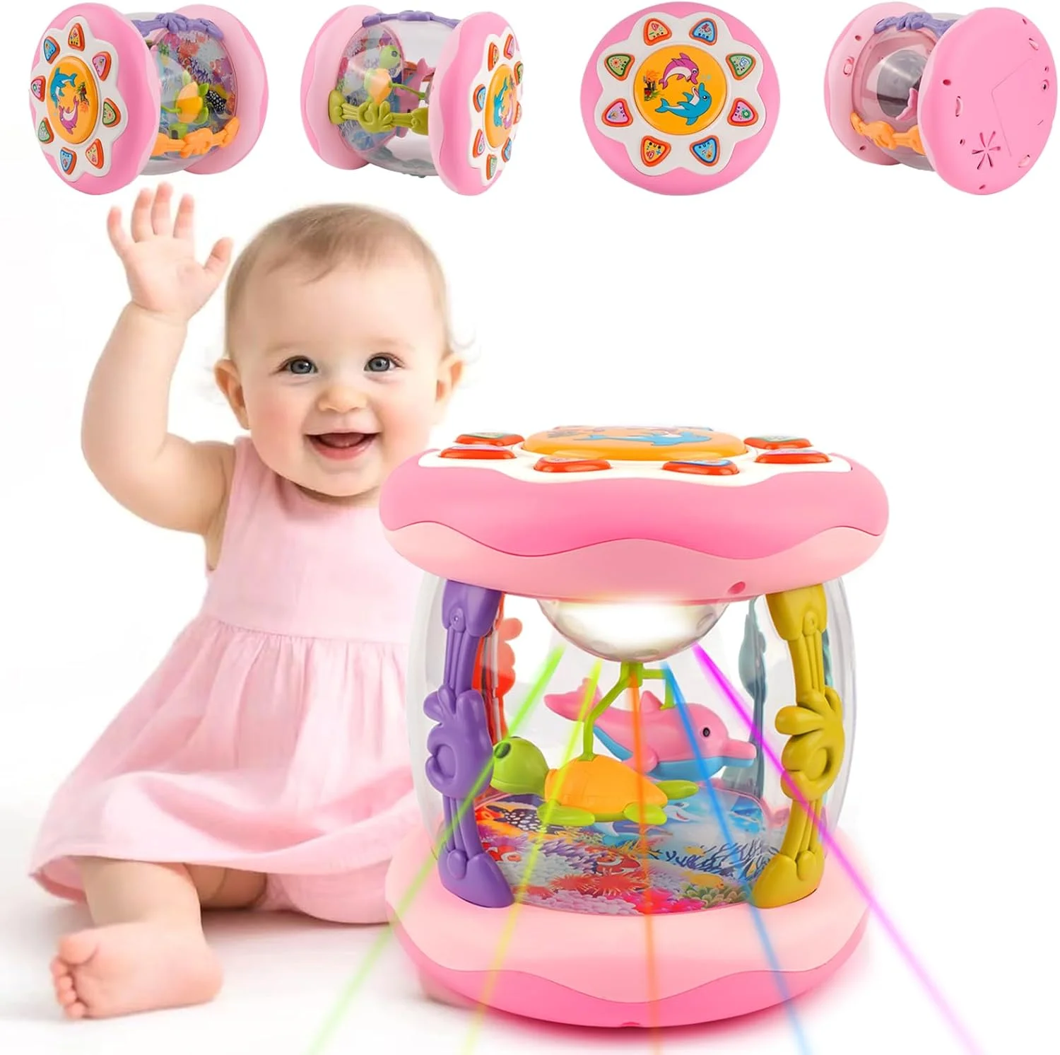 360° Light-Up Musical Roller Toy – Interactive Crawling & Walking Aid for Babies