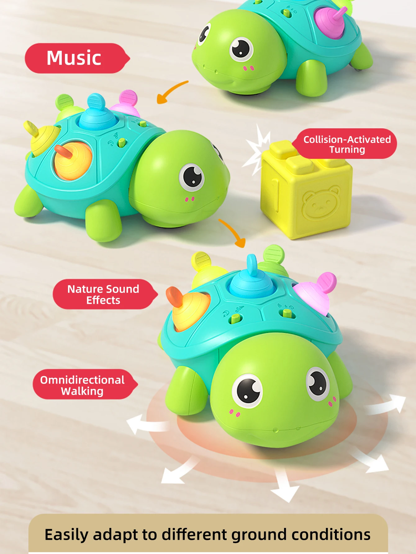 Interactive Crawling Turtle Toy – Musical Moving Animal for Infant Development (6-12 Months) - Image 10