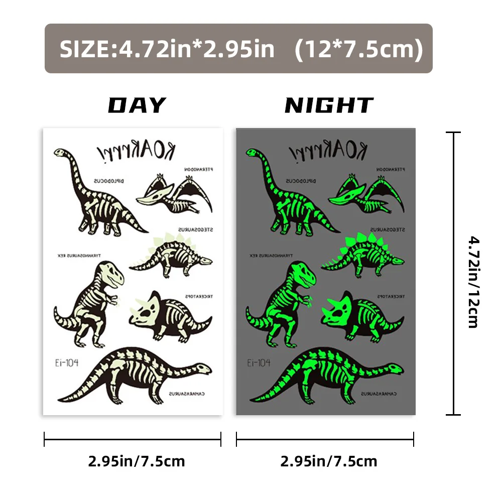 10 Sheets Glow in The Dark Dinosaur Temporary Tattoos – Party Favors & Kids Gifts - Image 8