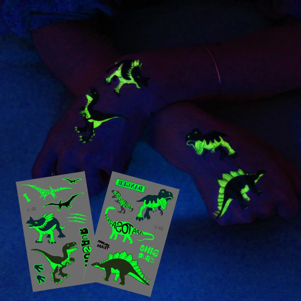 10 Sheets Glow in The Dark Dinosaur Temporary Tattoos – Party Favors & Kids Gifts - Image 3