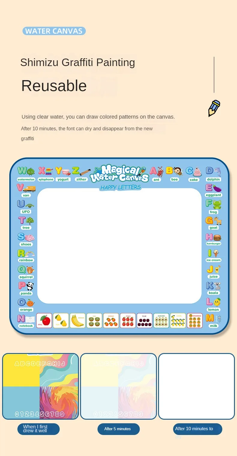 Magic Water Drawing Mat – Large Reusable Doodle Board with Pens (Mess-Free Educational Toy) - Image 14