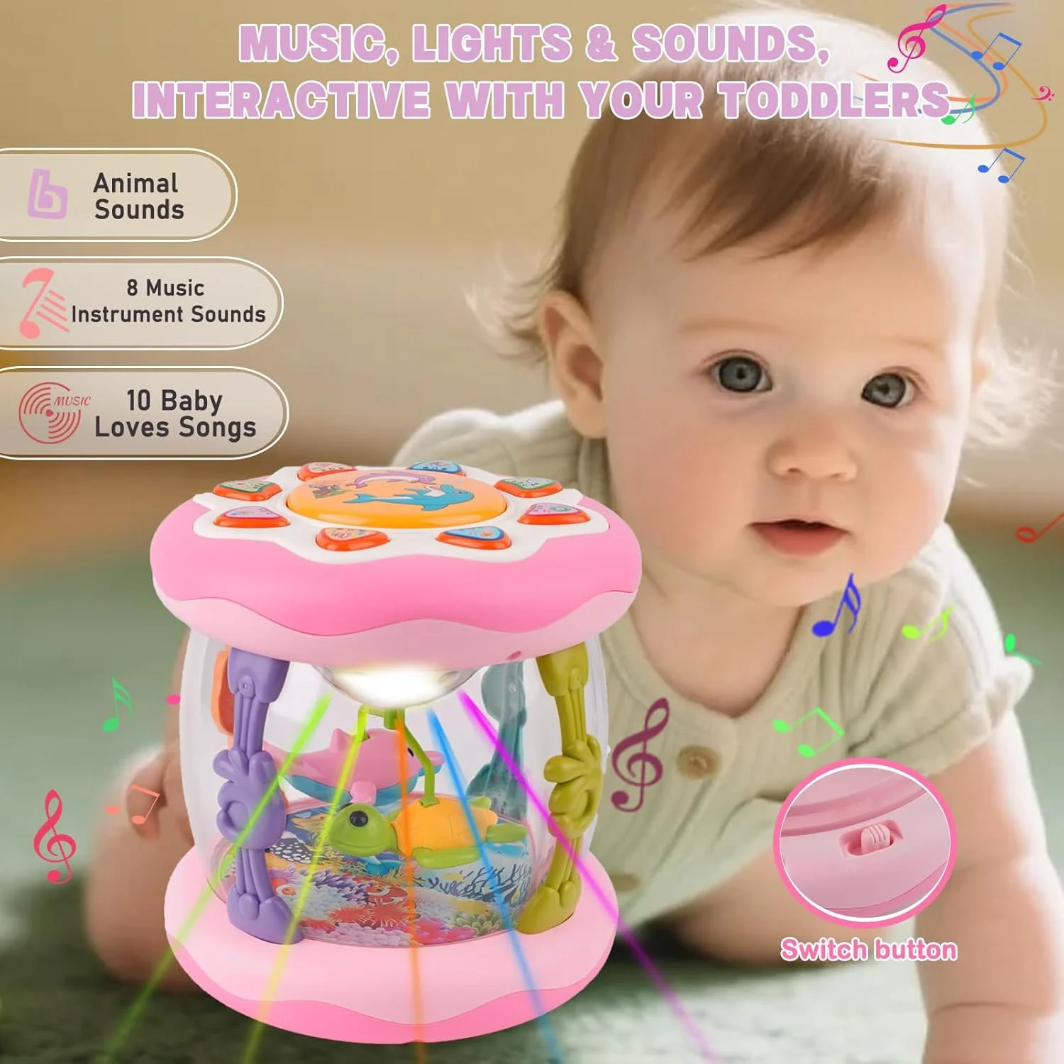 360° Light-Up Musical Roller Toy – Interactive Crawling & Walking Aid for Babies - Image 3