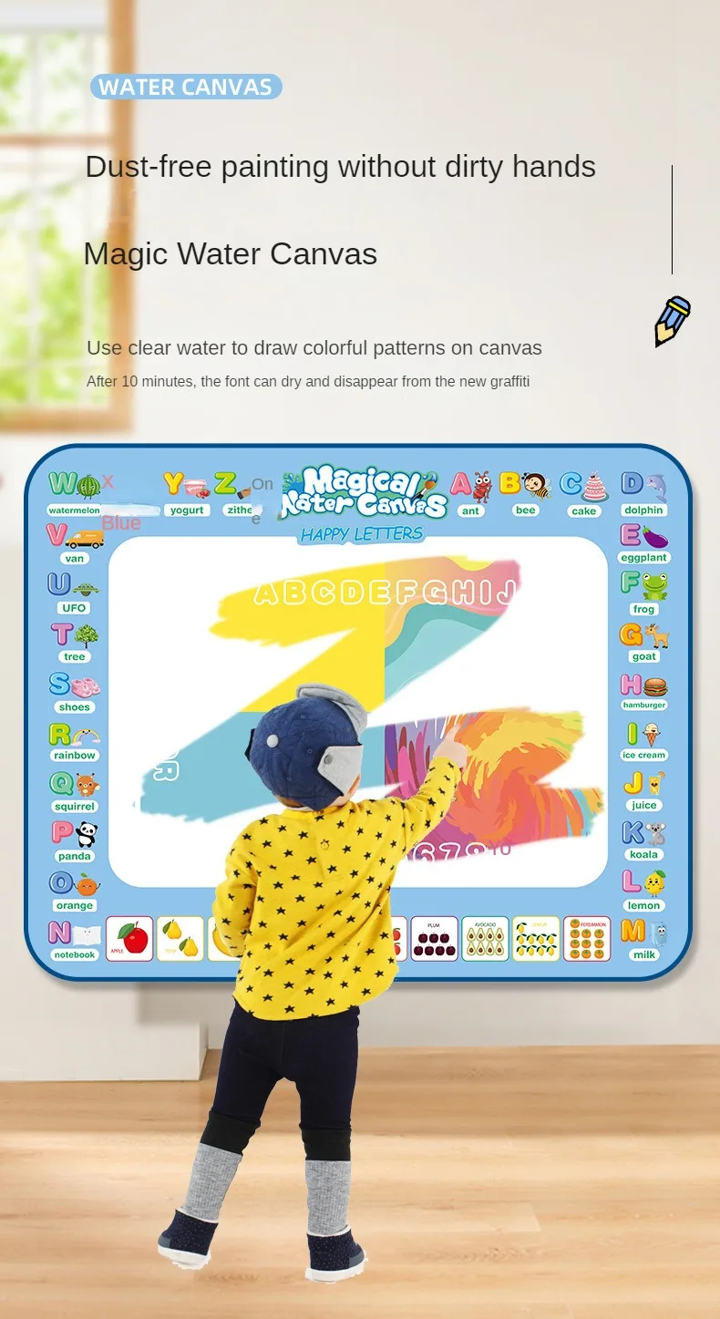 Magic Water Drawing Mat – Large Reusable Doodle Board with Pens (Mess-Free Educational Toy) - Image 11