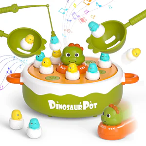 Dinosaur Pop Up Board Games, 4-in-1 Magnetic Fishing Games Set for Kids Ages 3+ Birthday