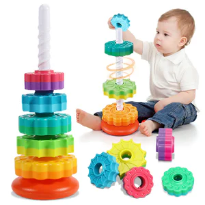 Montessori Rotating Rainbow Tower – Educational Stacking & Sorting Toy for Toddlers