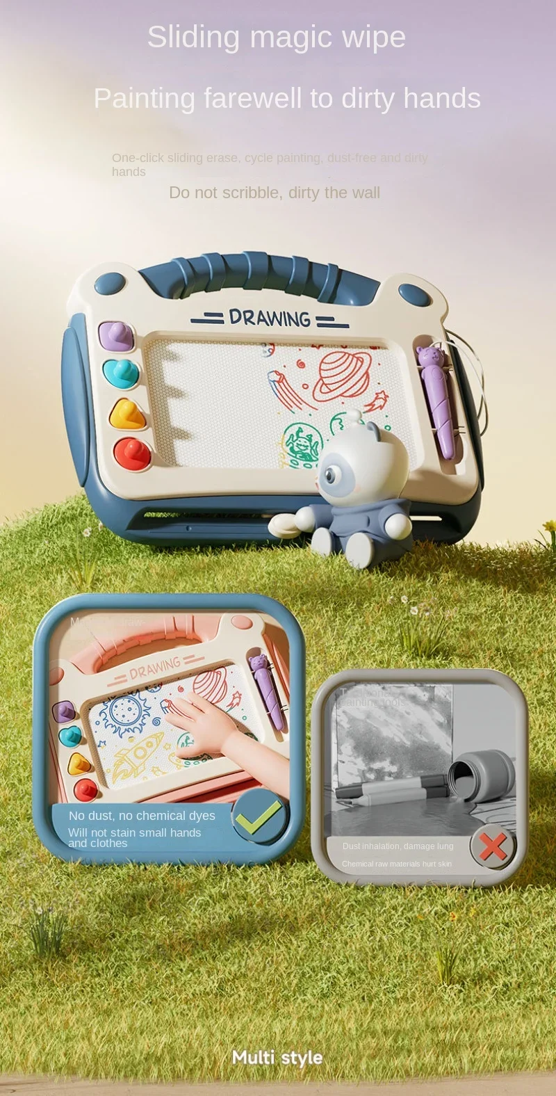 Magnetic Drawing Board for Kids – Colorful Doodle Sketch Pad with Stamps (Montessori Toy) - Image 14