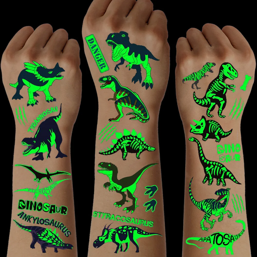 10 Sheets Glow in The Dark Dinosaur Temporary Tattoos – Party Favors & Kids Gifts