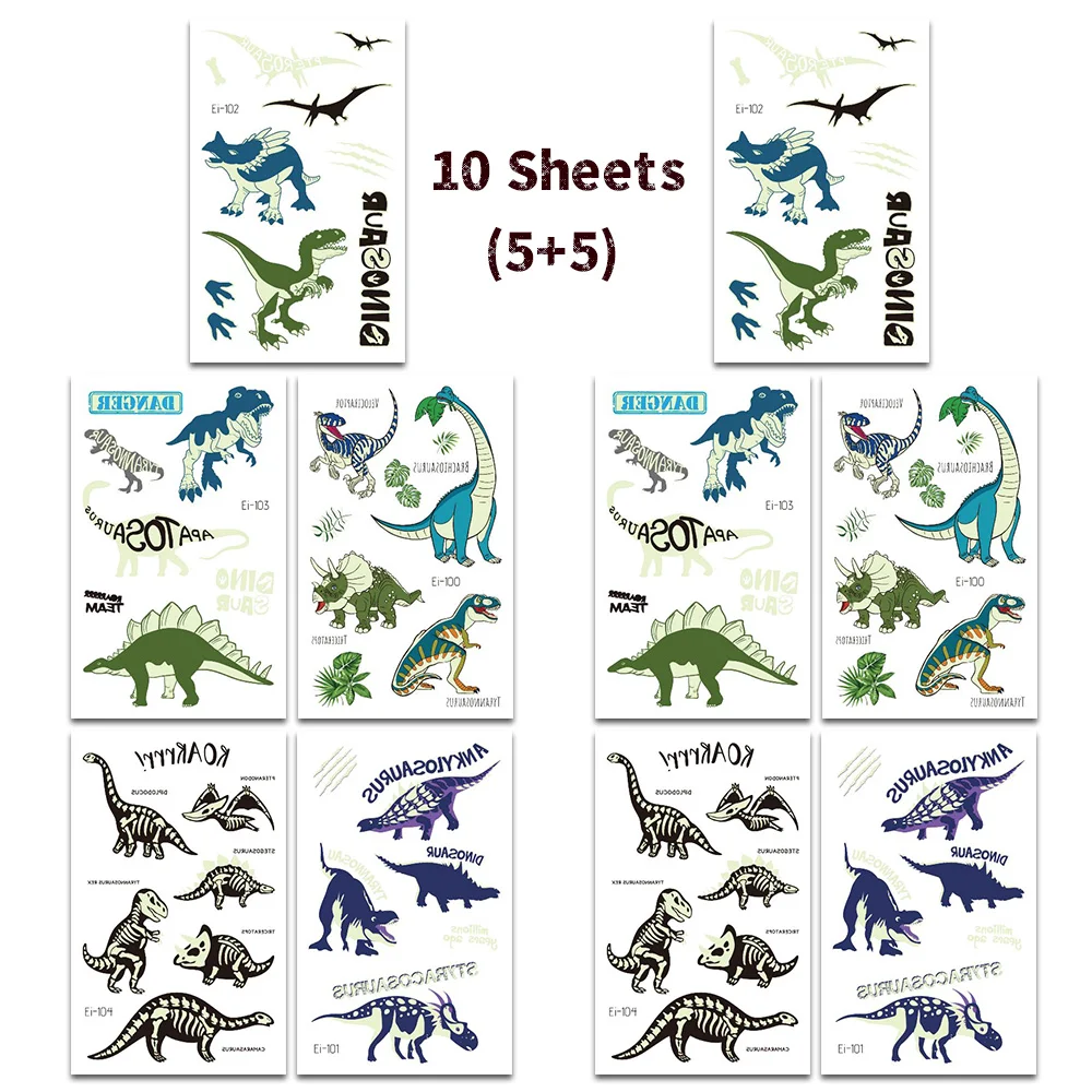 10 Sheets Glow in The Dark Dinosaur Temporary Tattoos – Party Favors & Kids Gifts - Image 11