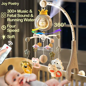 360° Penguin Musical Projection Baby Crib Mobile Rotating Soft Light Bed Bell Toy Four Speed Timming Infant Rattle Bedside Gift