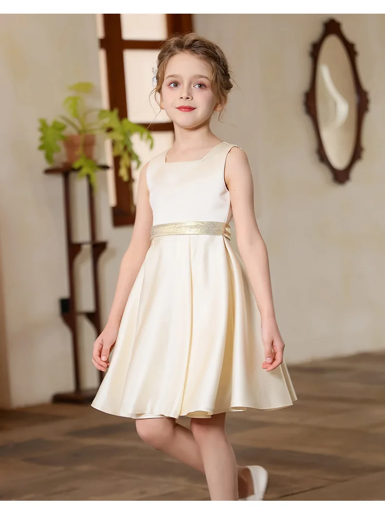Girl Luxury Beige Dress Children Parties Stage Performances Party Wedding Celebration Costume Size 110-170 - Image 6