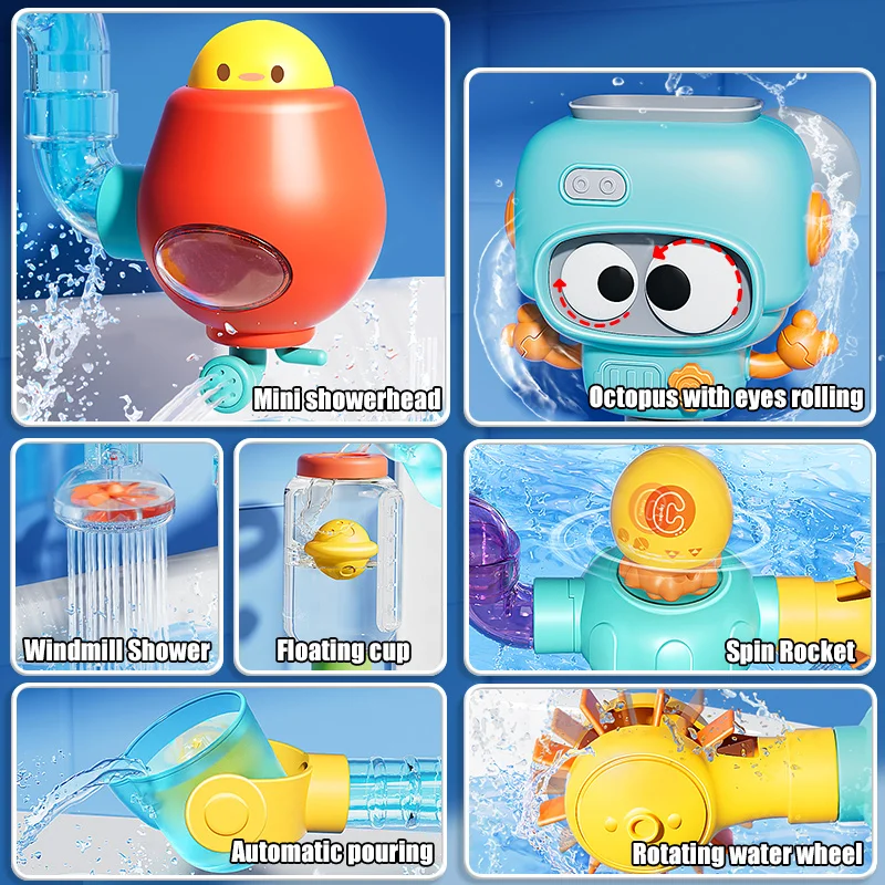 Baby Bath Toys with Strong Suction Cups Tubes Spinner Squirt Water Game Set Toddlers Kids Shower Pool for 3 Years Children Gifts - Image 4