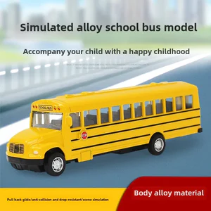 Childrens Simulation Alloy School Bus Inertial Model Pulls Back Interactive Toy Cars for 0-4 Years Old Kids Birthday Presents