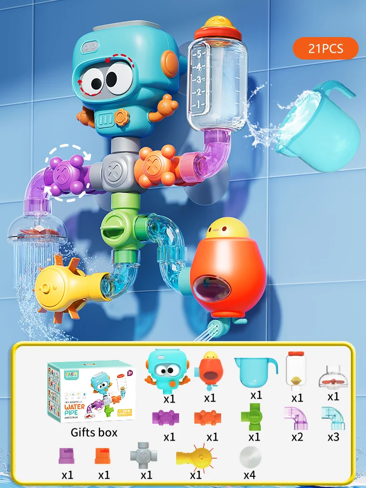 Baby Bath Toys with Strong Suction Cups Tubes Spinner Squirt Water Game Set Toddlers Kids Shower Pool for 3 Years Children Gifts - Image 7