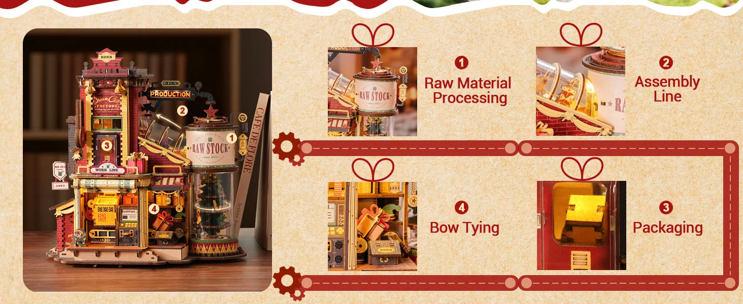 Robotime Rokr Wooden Music Box Christmas Dream Gift Factory 3D Wooden Puzzles Wooden Model Kits Build Best Gifts for Kids Adults - Image 9