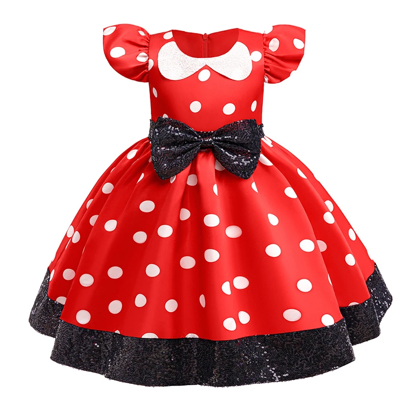 New Polka Dot Bow Sequin Little Fly Sleeve Princess Dress for Girls Christmas and Halloween Cosplay Performance Costume - Image 2