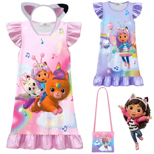 NEW Gabby's Dollhouse Kids Princess Dress Sleepwear Summer Fashion Gabby Cats Girls Nightgowns Children Party Dresses Pajamas