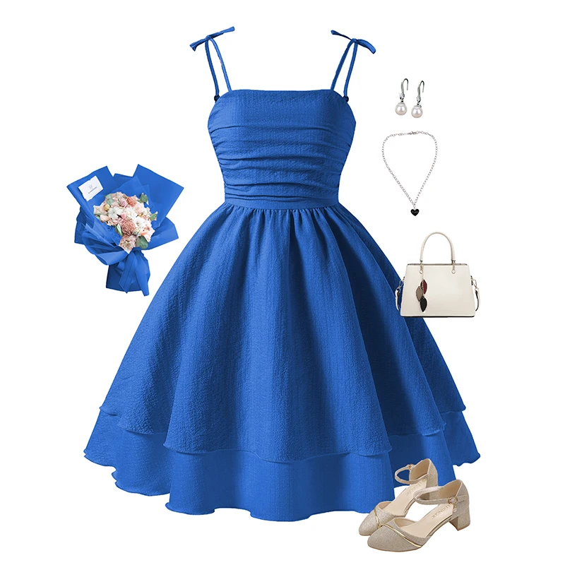 Summer New Kids Clothing Solid Color Sling Princess Dress For Girls 8-12 Years Sweet Style Vacation Set Birthing Party Clothing