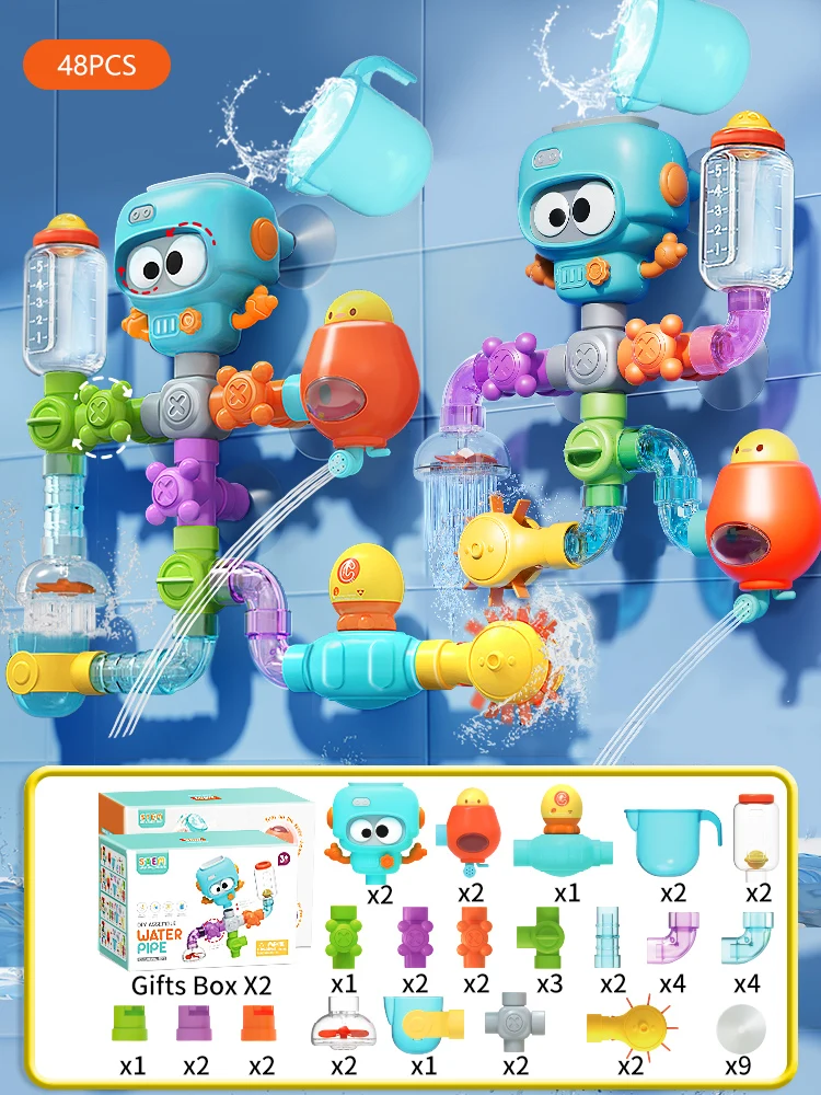 Baby Bath Toys with Strong Suction Cups Tubes Spinner Squirt Water Game Set Toddlers Kids Shower Pool for 3 Years Children Gifts - Image 9