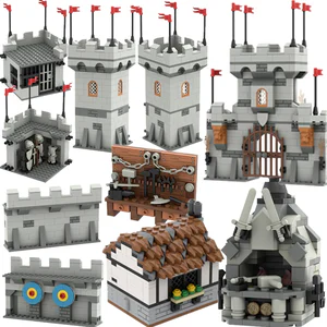 MOC Medieval Building Blocks Solider Figures Knights Gifts City Wall Castle Horse Shed Trial Platform Steel-Making Furnace