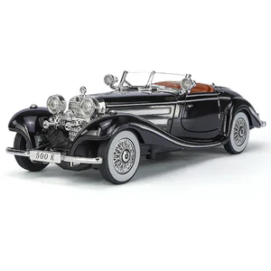 1/24 Scale 500K Vintage Car Model Toy Diecasts Alloy Sport Car Toys with Sound and Light Pull Back Vehicles for Children's Gifts