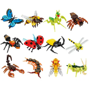 City Farm Vegetable Garden Cute Animals Insect Dragonfly Spider Mantis Centipede Grasshopper Honeybee Building Block Bricks Toy