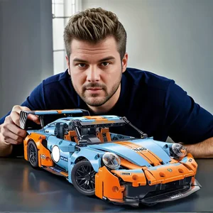 1210 Blue Car Blocks, High-Difficulty Racing Model, (Suitable for Decorating Living Rooms, Dining Rooms, and Study Areas; Perfect)