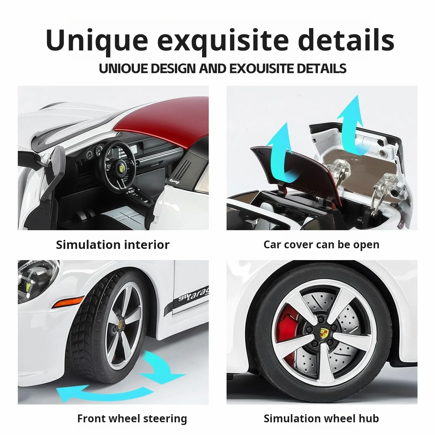 1:32 folding convertible Porsche 911 Alloy car Model simulation Sound& light Fashion Exquisite collectibles Boys Toy Gift - Image 6