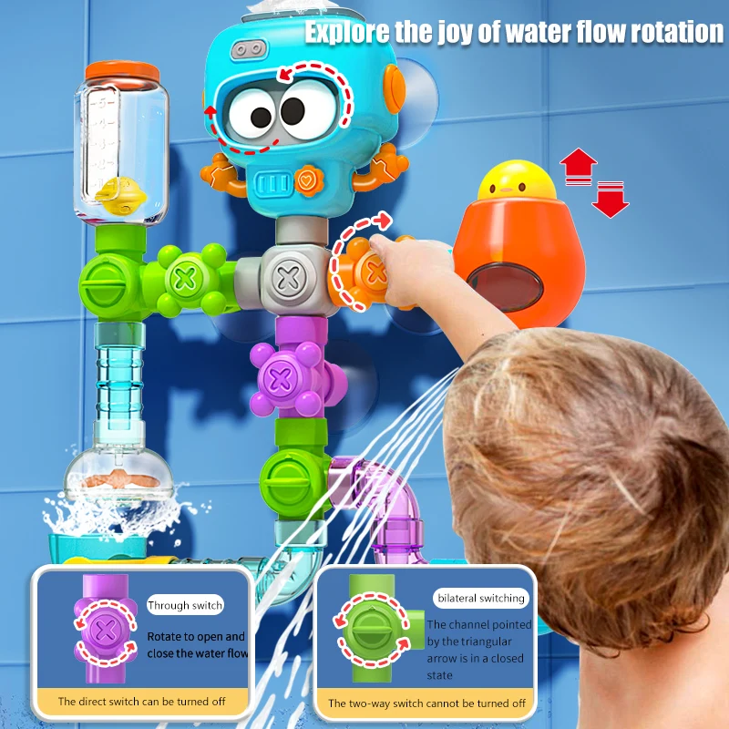Baby Bath Toys with Strong Suction Cups Tubes Spinner Squirt Water Game Set Toddlers Kids Shower Pool for 3 Years Children Gifts - Image 5