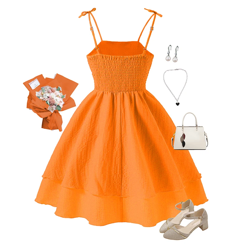Summer New Kids Clothing Solid Color Sling Princess Dress For Girls 8-12 Years Sweet Style Vacation Set Birthing Party Clothing - Image 5