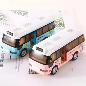 1pcs kids sound and light bus with door opening, bus model, toy car, inertia simulation, bus, boys and girls' birthday gifts
