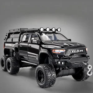 1:32 Dodge Tyrannosaurus Rex RAM 1500 TRX 6*6 Warlord Alloy Miniature Car Diecast Metal Scale Model Sound & Light Kid Toy Car
