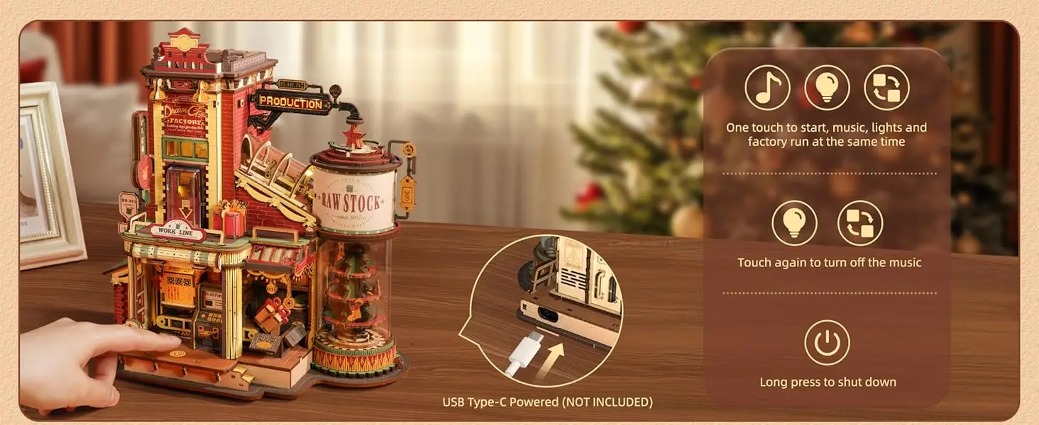 Robotime Rokr Wooden Music Box Christmas Dream Gift Factory 3D Wooden Puzzles Wooden Model Kits Build Best Gifts for Kids Adults - Image 11