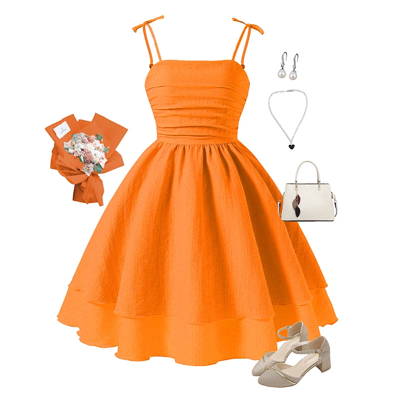 Summer New Kids Clothing Solid Color Sling Princess Dress For Girls 8-12 Years Sweet Style Vacation Set Birthing Party Clothing - Image 4