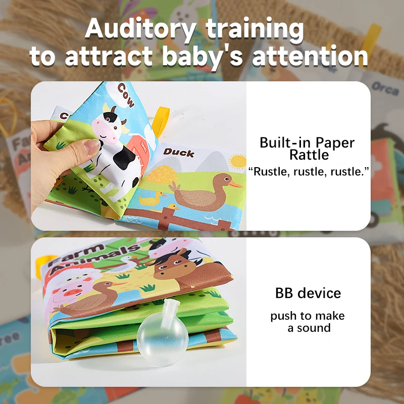 Baby Soft Cloth Book Enlightenment Early Educational Toys Newborns 0-12 Months Cloth Books Cognitive Animal Numbers Sensory Toys - Image 4