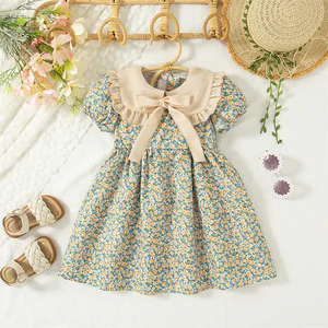 Baby Girl Flower Dress Summer New Sweet Bow Children'S Clothing (Height 90-140 Cm)
