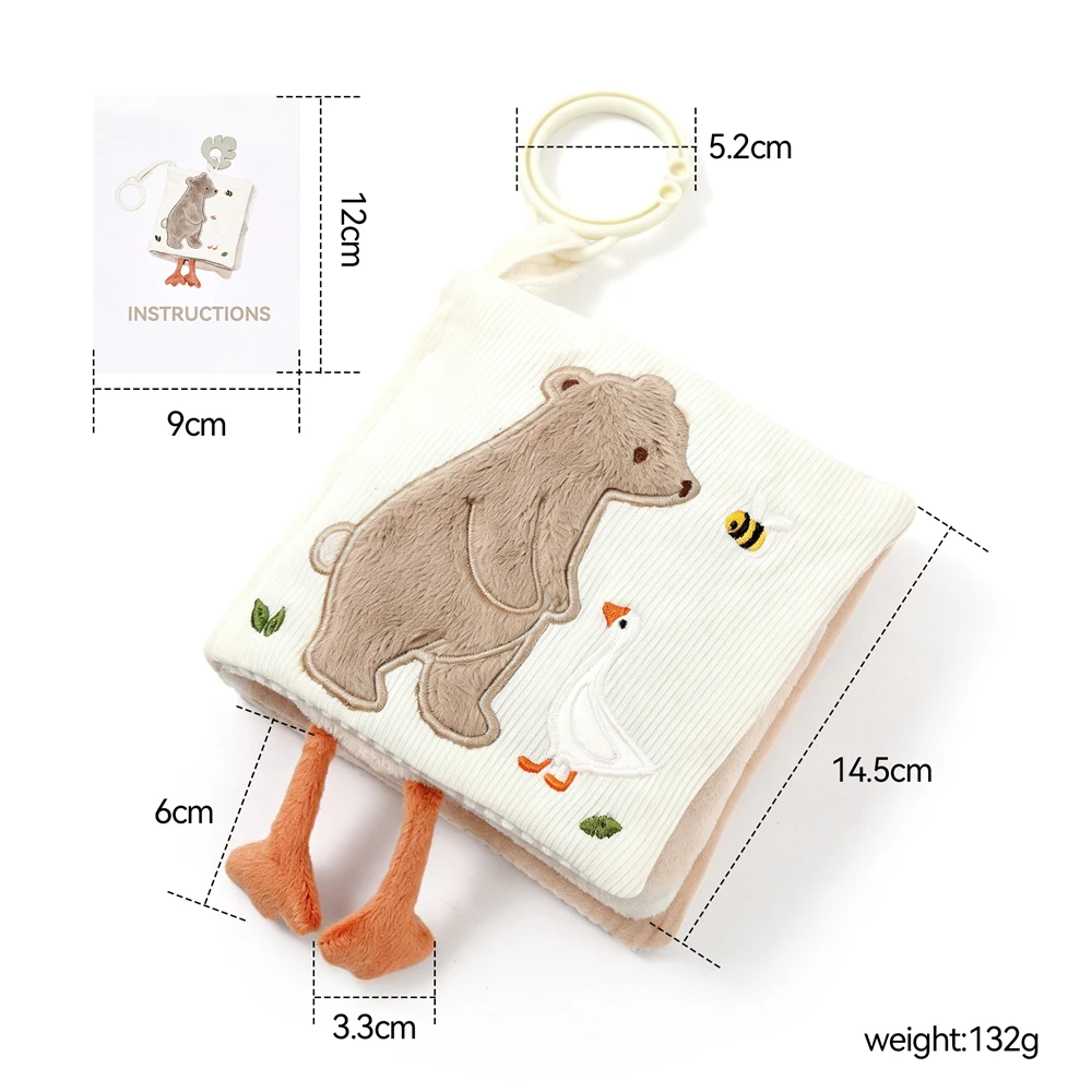 3D Plush Baby Cloth Book With Teether Ring Montessori Sensory Crinkle Book For Newborns 0 36 Months Washable Baby Sensory Toys - Image 9