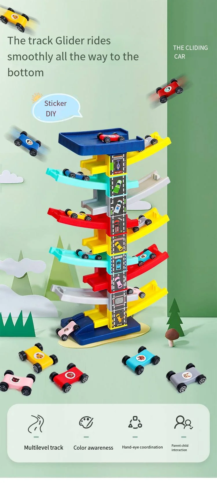 Children's Gliding Track Car Mini Car Inertia Toy Multi Layer Cartoon Puzzle Slide Car Roller Coaster Racing Toys Boy Girl Gifts - Image 13