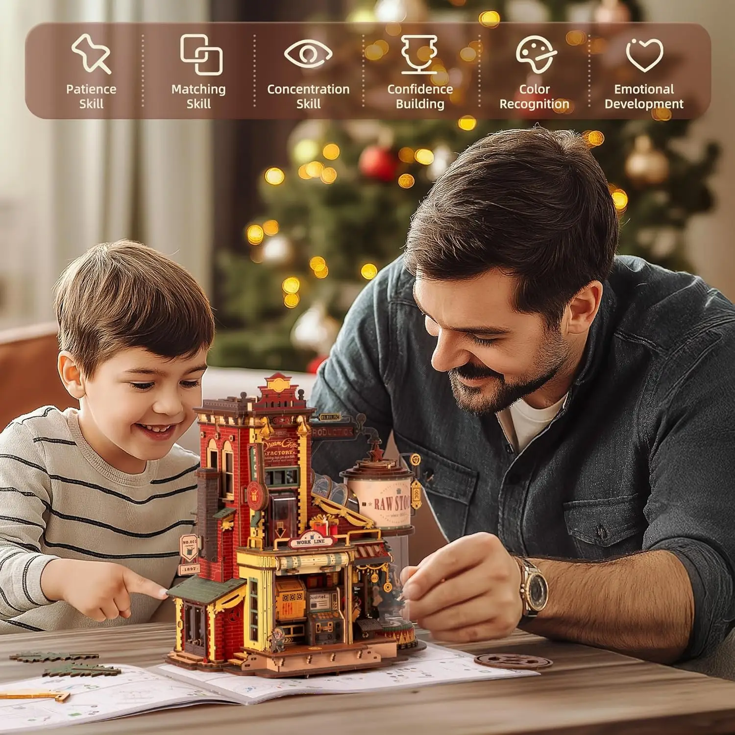 Robotime Rokr Wooden Music Box Christmas Dream Gift Factory 3D Wooden Puzzles Wooden Model Kits Build Best Gifts for Kids Adults - Image 6