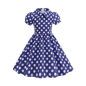2026 Children Little Girl Vintage Summer Short Dress Turn Down Collar Polka Dot Print Cotton Princess Cocktail Dresses 1950s 60s
