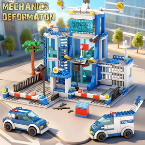 City Police Station Building Block Group Boys DIY Car Bricks Police Station Command Center building children's education toys