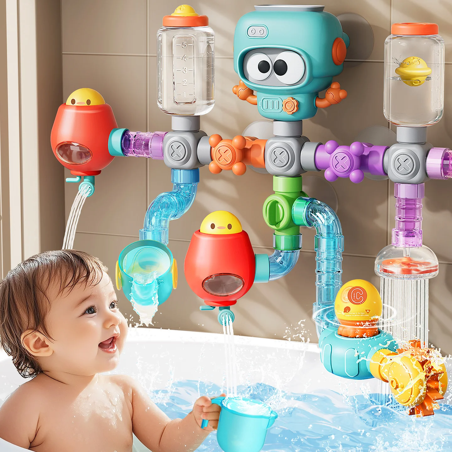 Baby Bath Toys with Strong Suction Cups Tubes Spinner Squirt Water Game Set Toddlers Kids Shower Pool for 3 Years Children Gifts - Image 2