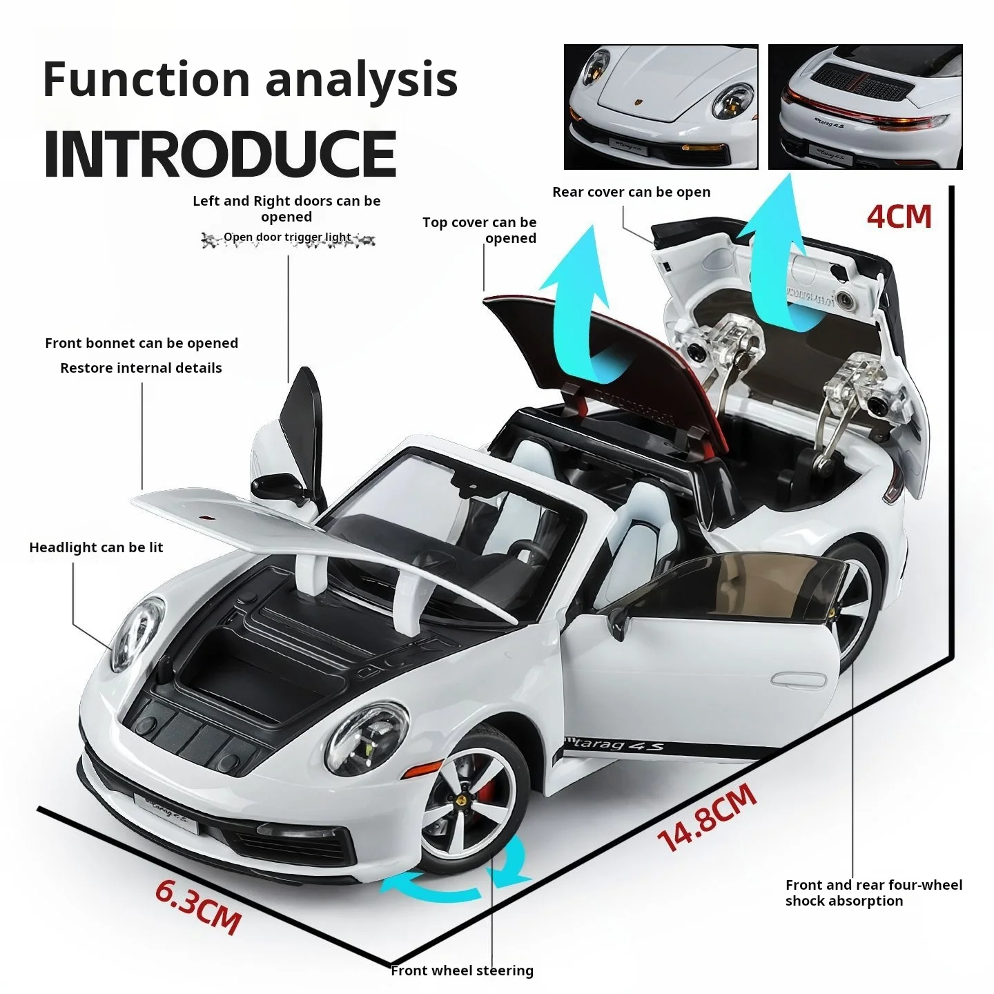 1:32 folding convertible Porsche 911 Alloy car Model simulation Sound& light Fashion Exquisite collectibles Boys Toy Gift - Image 3