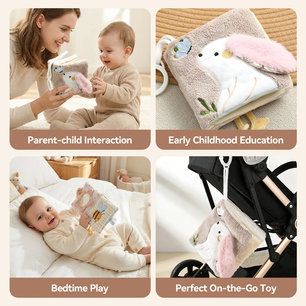 3D Plush Baby Cloth Book With Teether Ring Montessori Sensory Crinkle Book For Newborns 0 36 Months Washable Baby Sensory Toys - Image 2